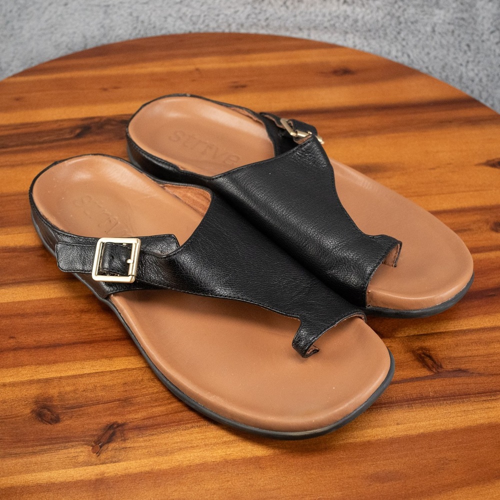 Strive Capri II Black Leather Loop Toe Orthotic Sandal Slide Size 9.5
